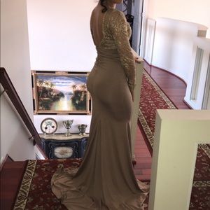 Custom made long sleeve nude maxi dress